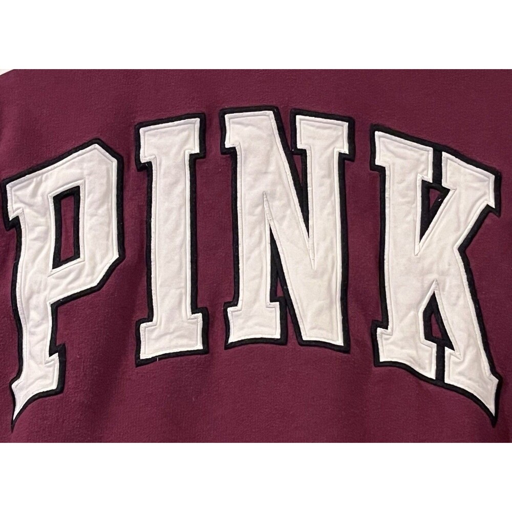 PINK Victorias Secret Graphic Spell out 1/4 Zip Pullover Womens M Burgundy Red - Picture 6 of 9
